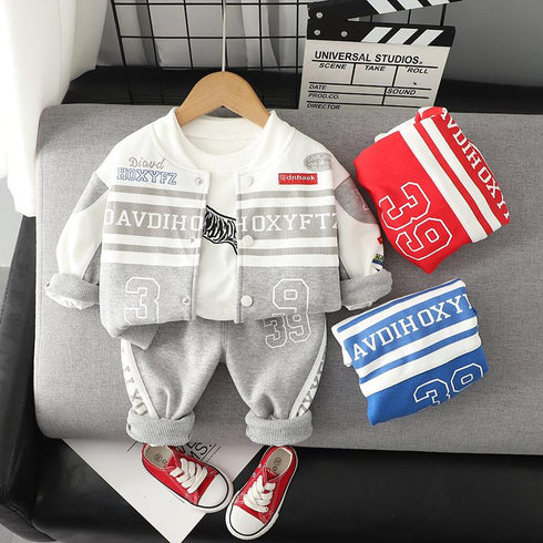 Spring and Autumn Children's Crewneck Baseball Suit Set of Three